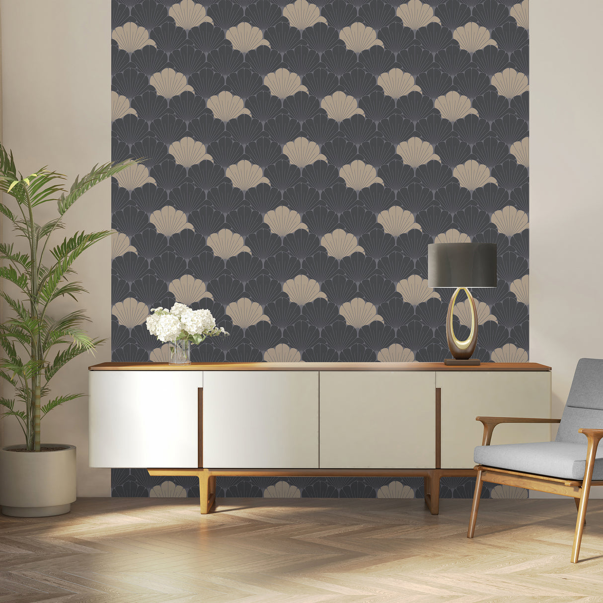 Giant Art Deco Gingko Leaf Black by Veer Decor Floral Wallpaper – Veer Decor VREL09-046