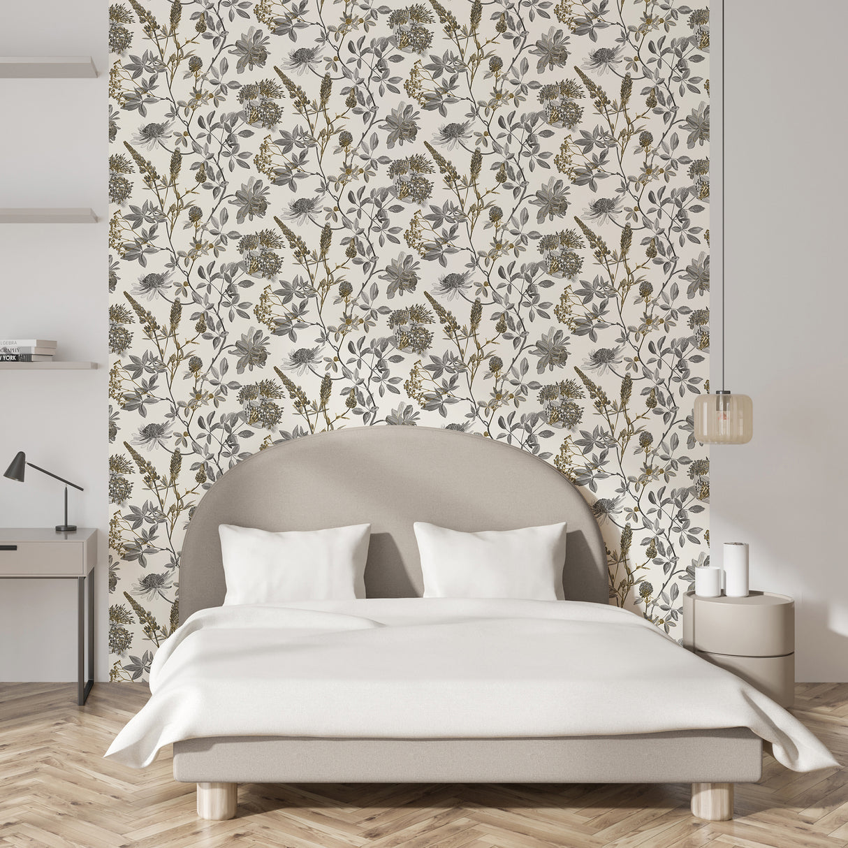 Botanical Blueprint Painterly Branches Gray with Ecru Cream Ground by Veer Decor Floral Wallpaper – Veer Decor VREL09-854