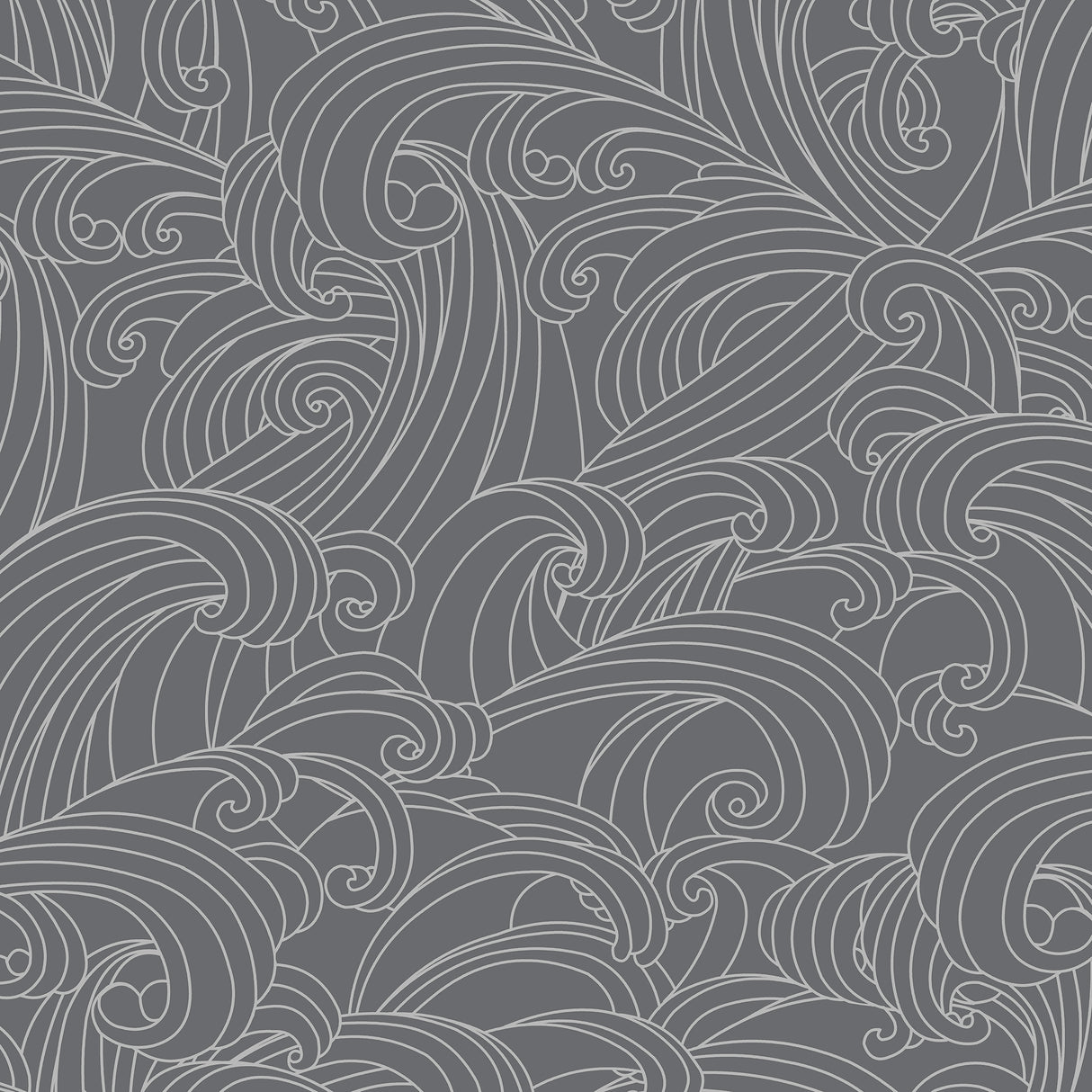 Big Wave Gray wallpaper roll with flowing wave pattern, 20.86 in x 33 ft