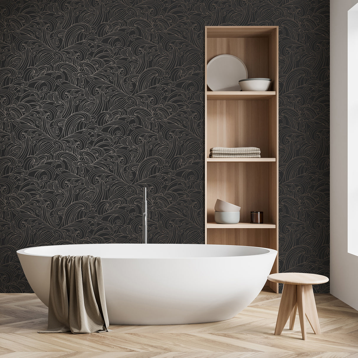 Big Wave Black by Veer Wallpaper – Veer Decor VREL10-926
