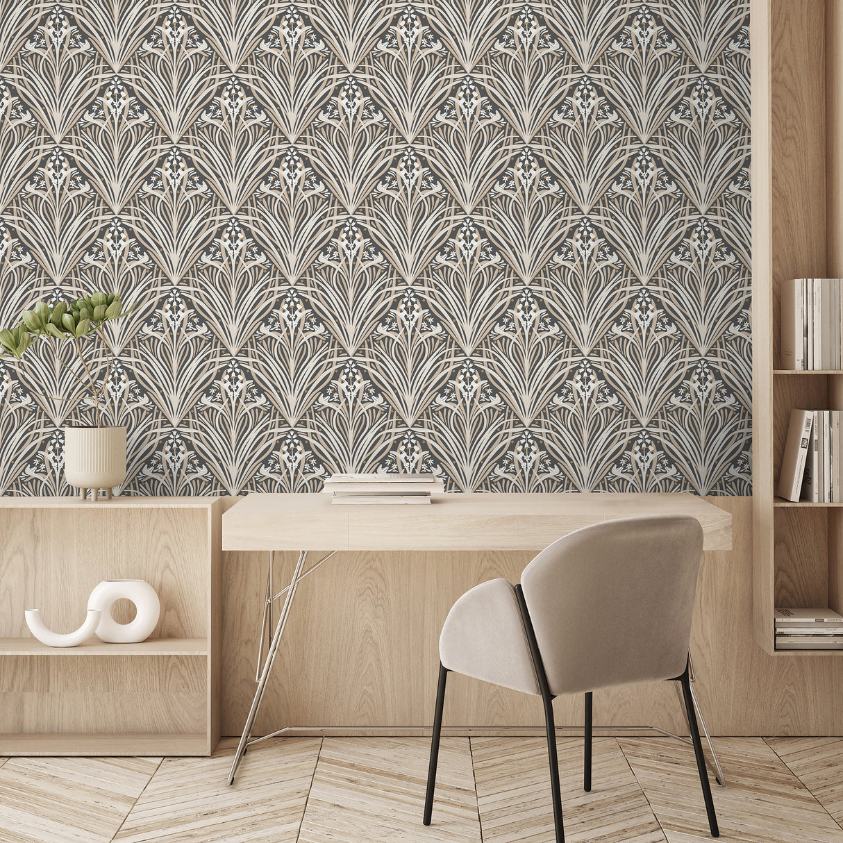 Victorian Bloom Black and Beige by Veer Decor Floral Wallpaper – Veer Decor VREL90-166