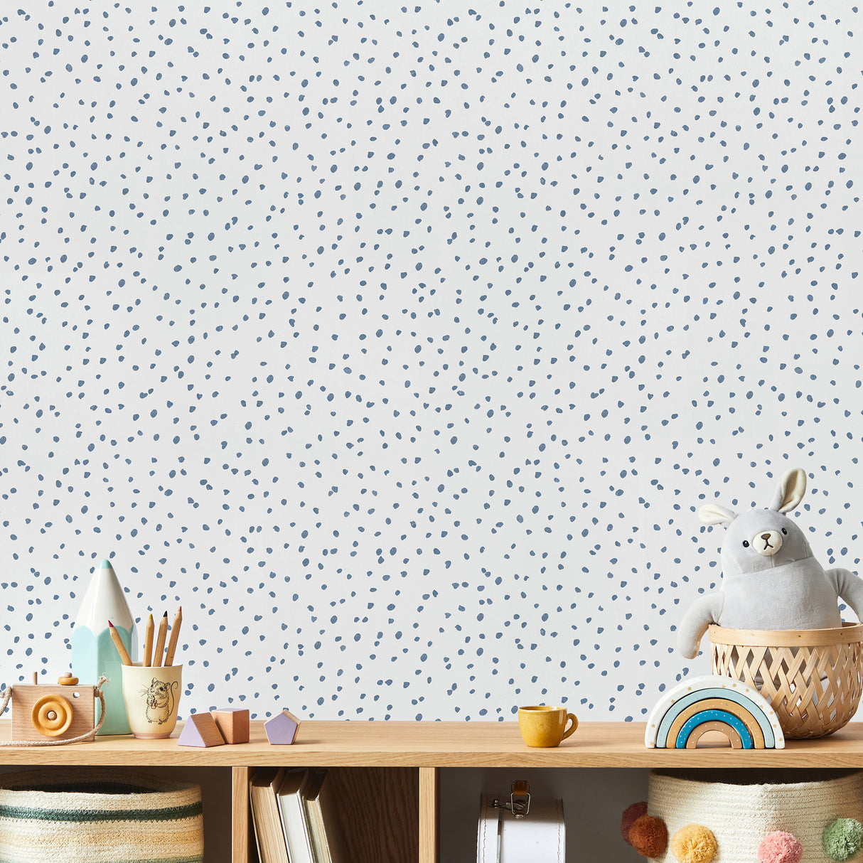 Hand Drawn Confetti Dots Blue by Veer Decor Kids Wallpaper – Veer Decor VRKG01-399