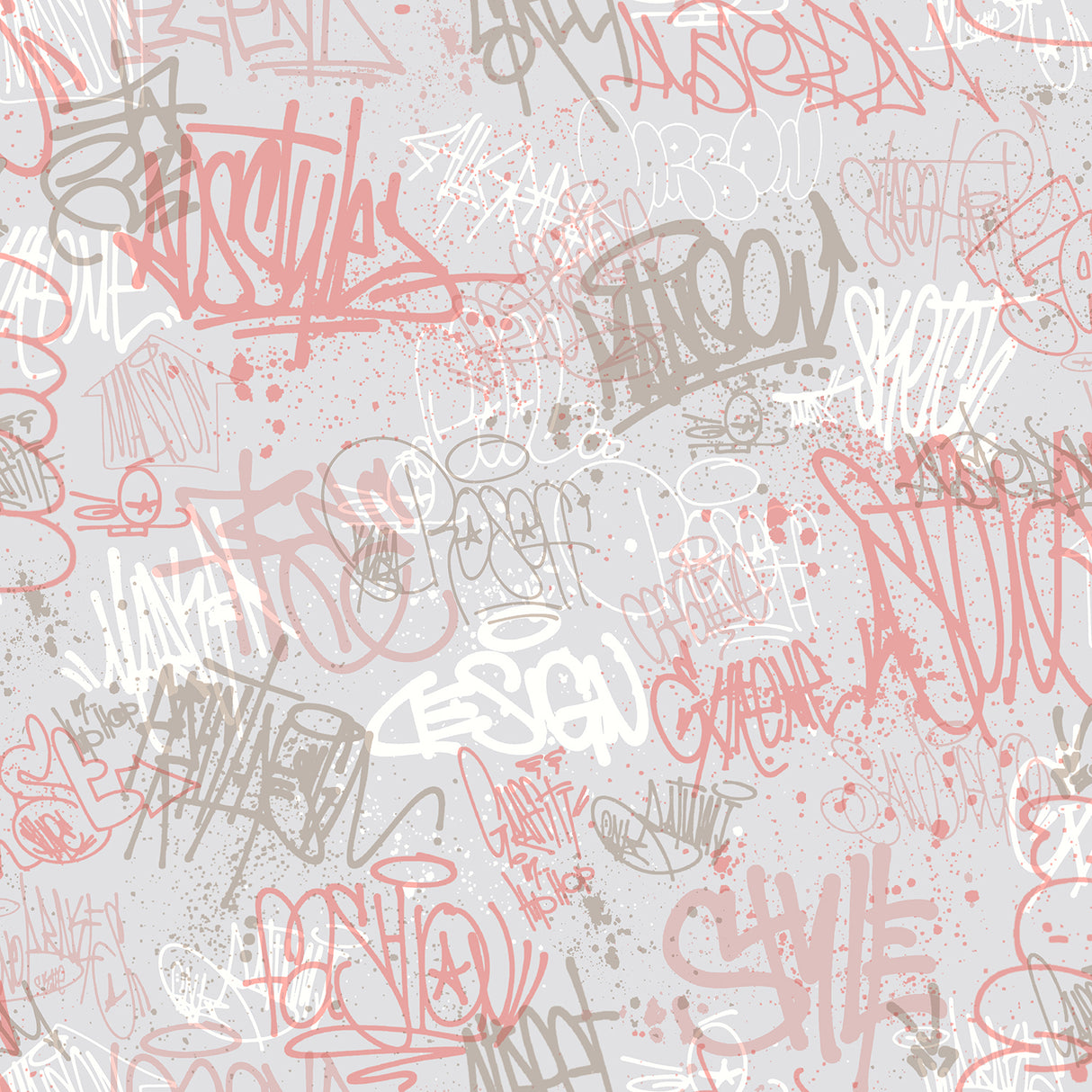 Graffiti Rose pink non-woven wallpaper with street art tags