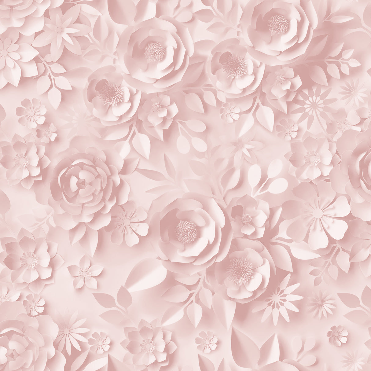 Paper Flowers Pink non-woven wallpaper roll with 3D floral collage pattern