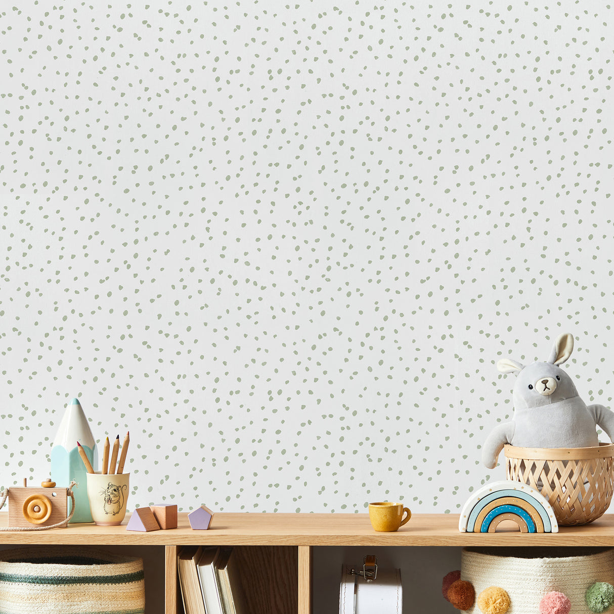 Hand Drawn Confetti Dots Green by Veer Decor Kids Wallpaper – Veer Decor VRKG04-399