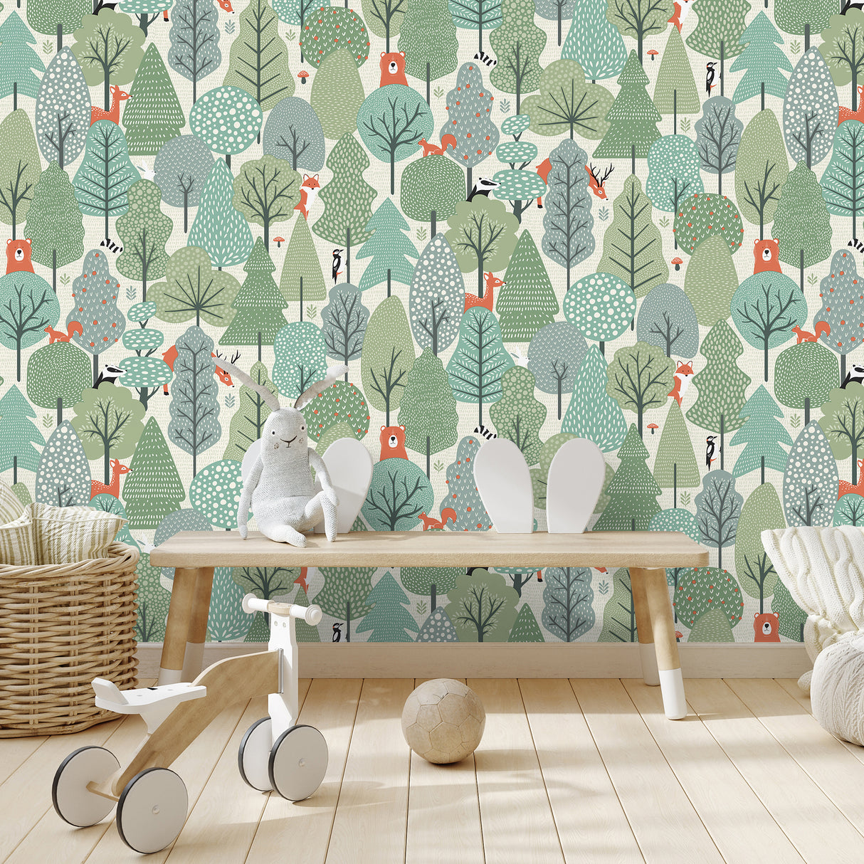 Enchanted Forest Green by Veer Decor Kids Forest Animal Wallpaper – VRKG04-615