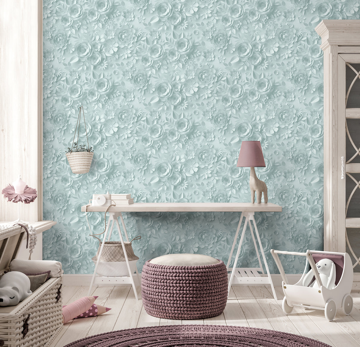 Paper Flowers Green by Veer Decor Floral Wallpaper – Veer Decor VRKG04-644