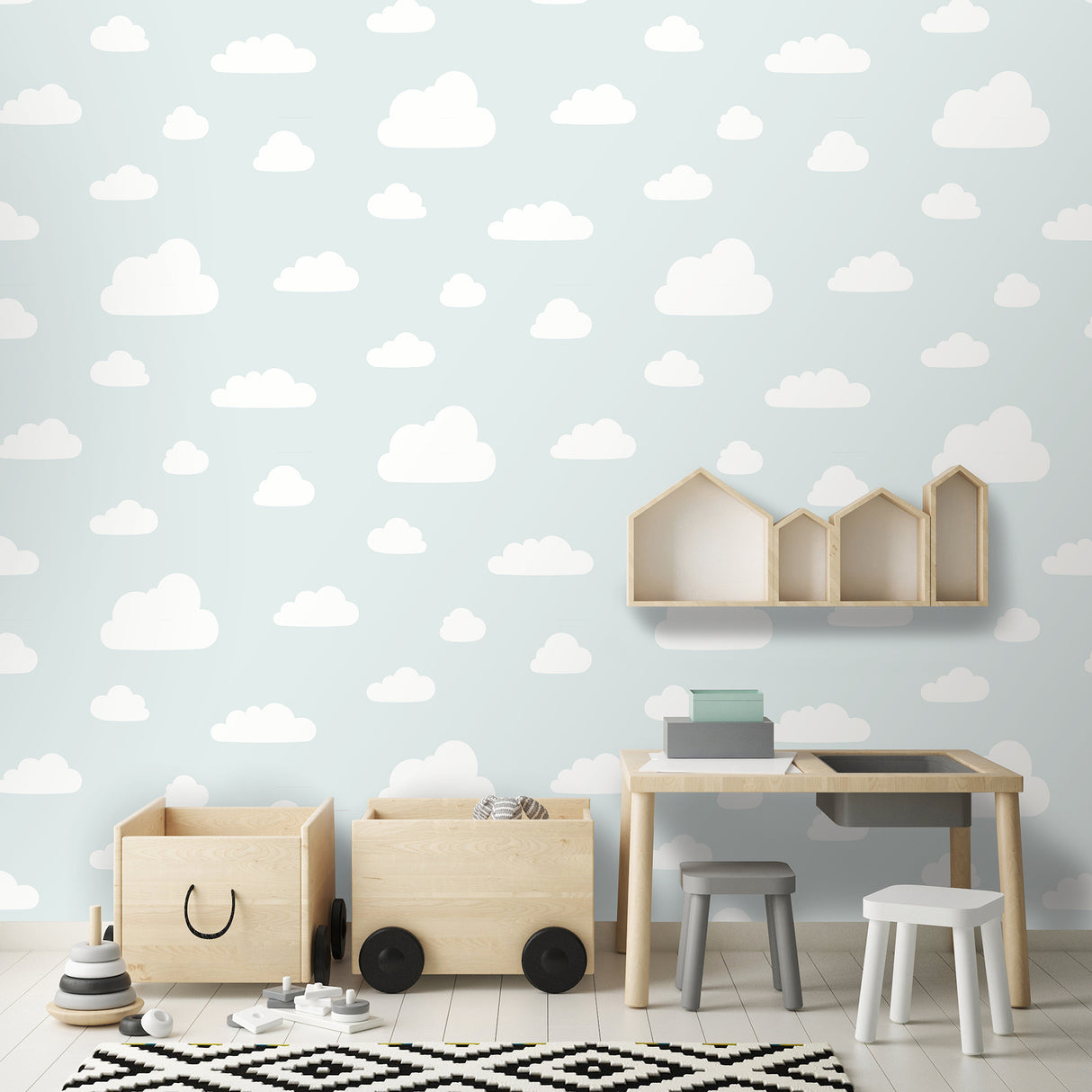 Clouds Aqua Pastel by Veer Decor Children’s Wallpaper – Veer Decor VRKG04-816