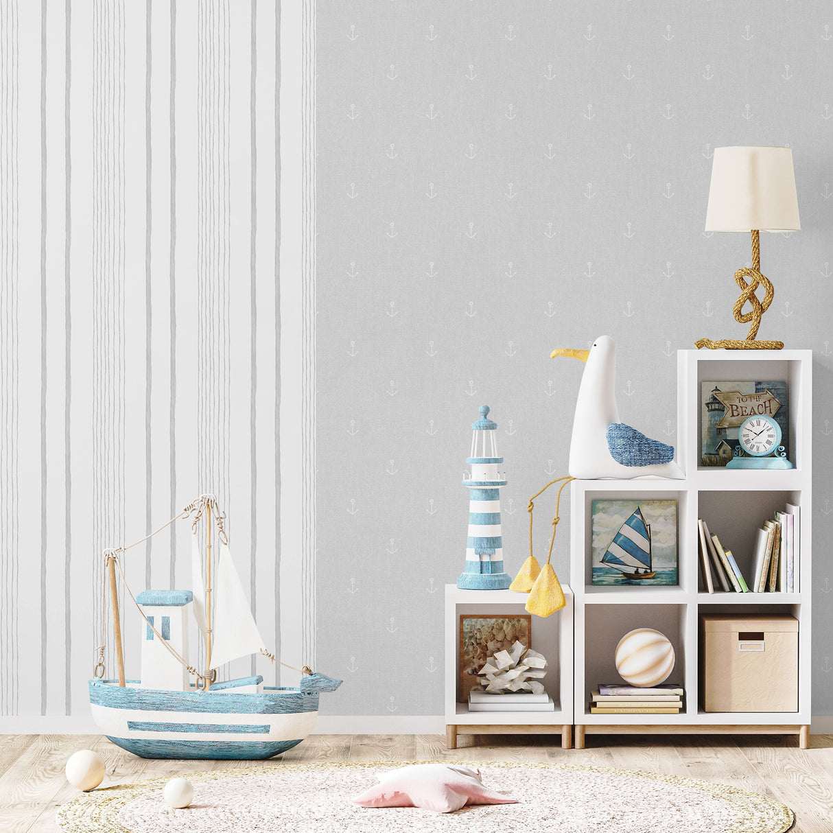 Anchors Away Grey by Veer Decor Nautical Kids Wallpaper – Veer Decor VRKG09-828