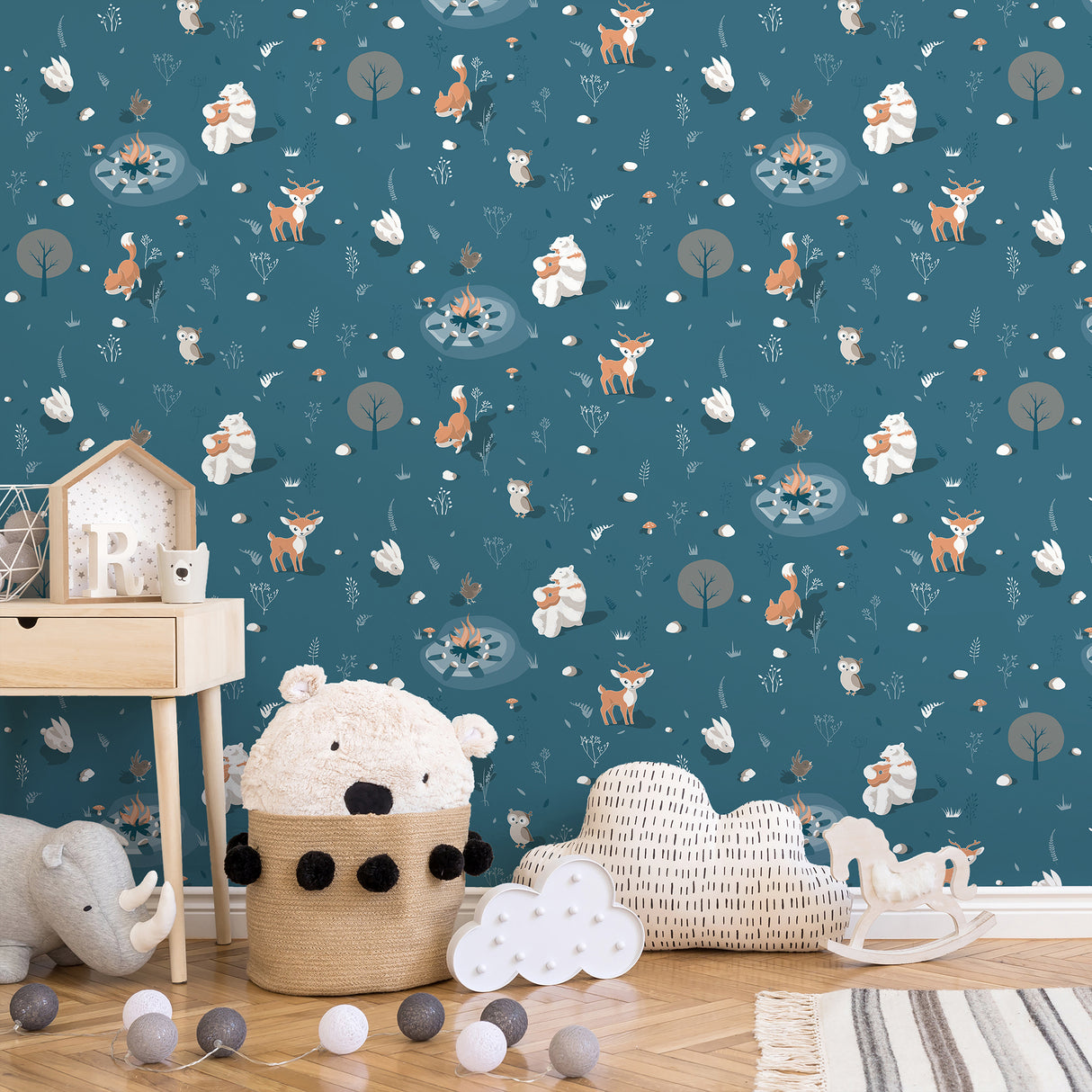 Woodland Friends Blue by Veer Decor Kids Wallpaper – Veer Decor VRKG11-313
