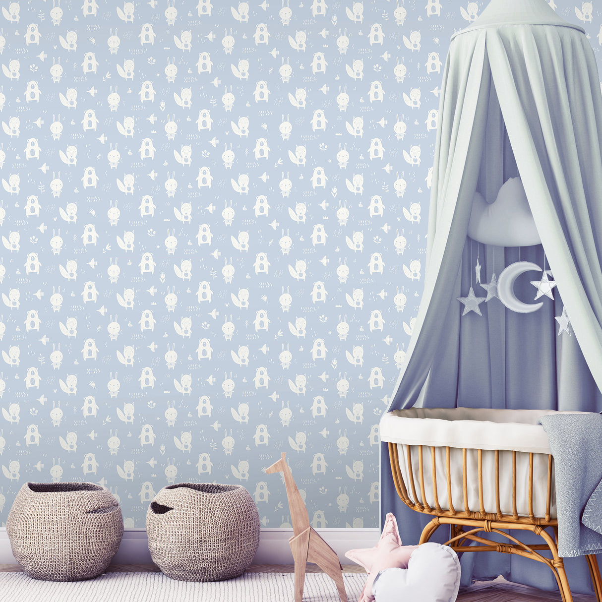 Little Animal Friends Blue by Veer Decor Kids Wallpaper – Veer Decor VRKG11-319