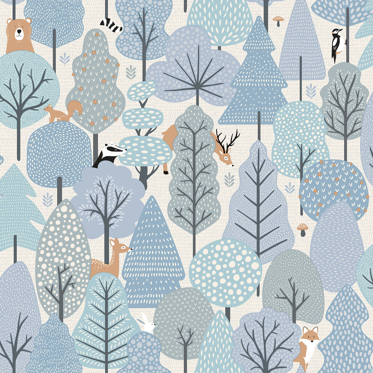 Enchanted Forest Sky Blue kids woodland animals non-woven wallpaper roll VRKG11-615
