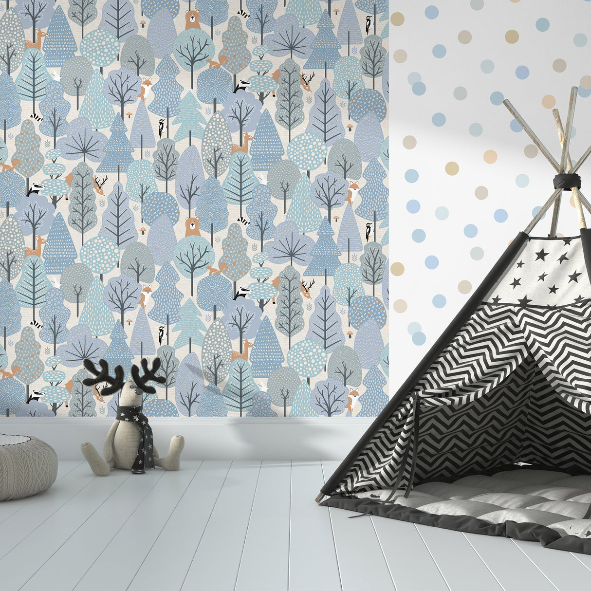 Enchanted Forest Sky Blue by Veer Decor Kids Forest Animal Wallpaper – Veer Decor VRKG11-615