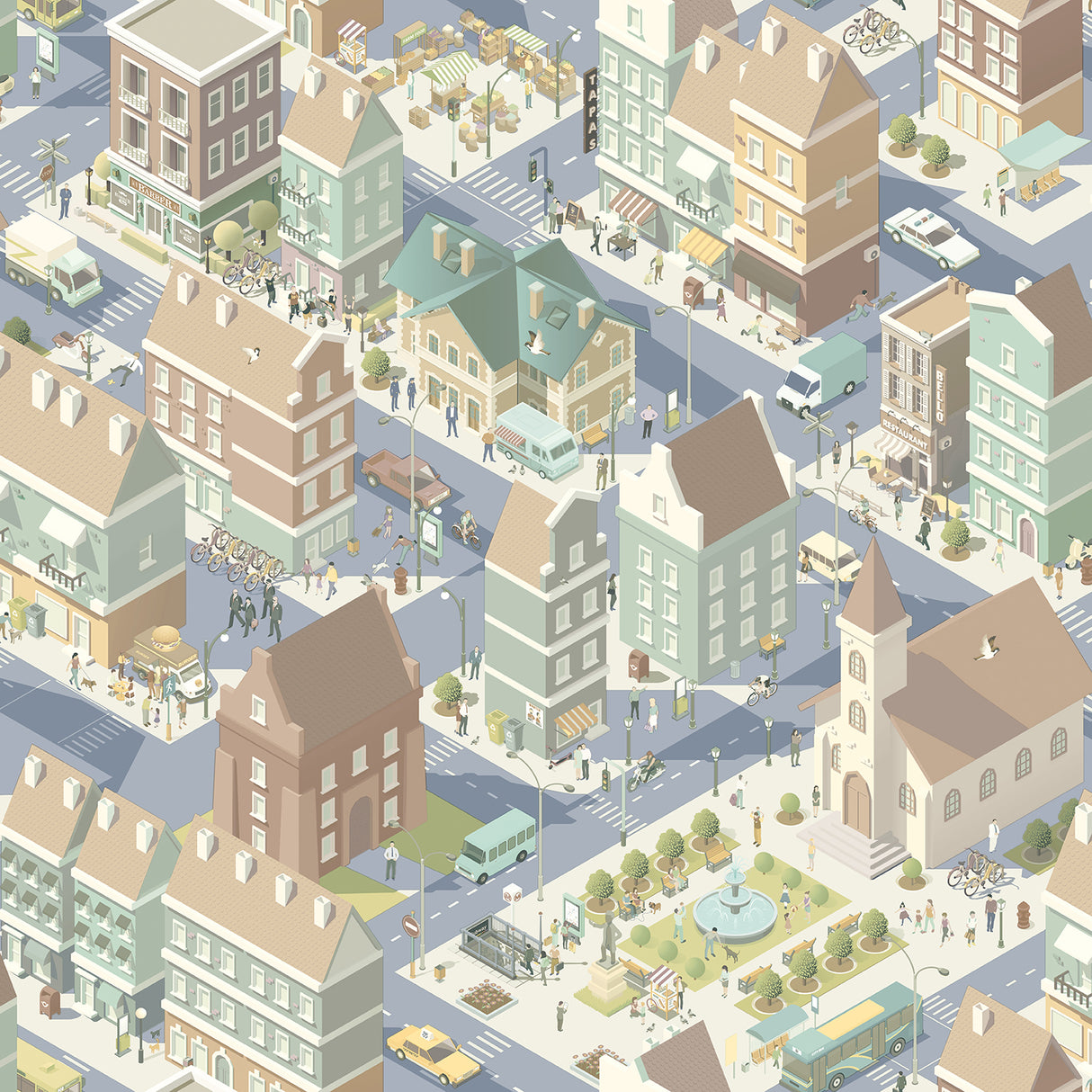 Notting Hill Blue kids cityscape novelty wallpaper roll by Veer Decor VRKG11-679