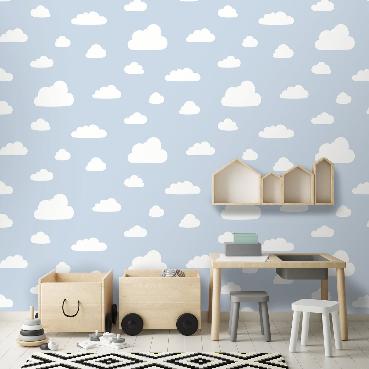 Clouds Greyish Blue by Veer Decor Kids Novelty Wallpaper – Veer Decor VRKG31-816