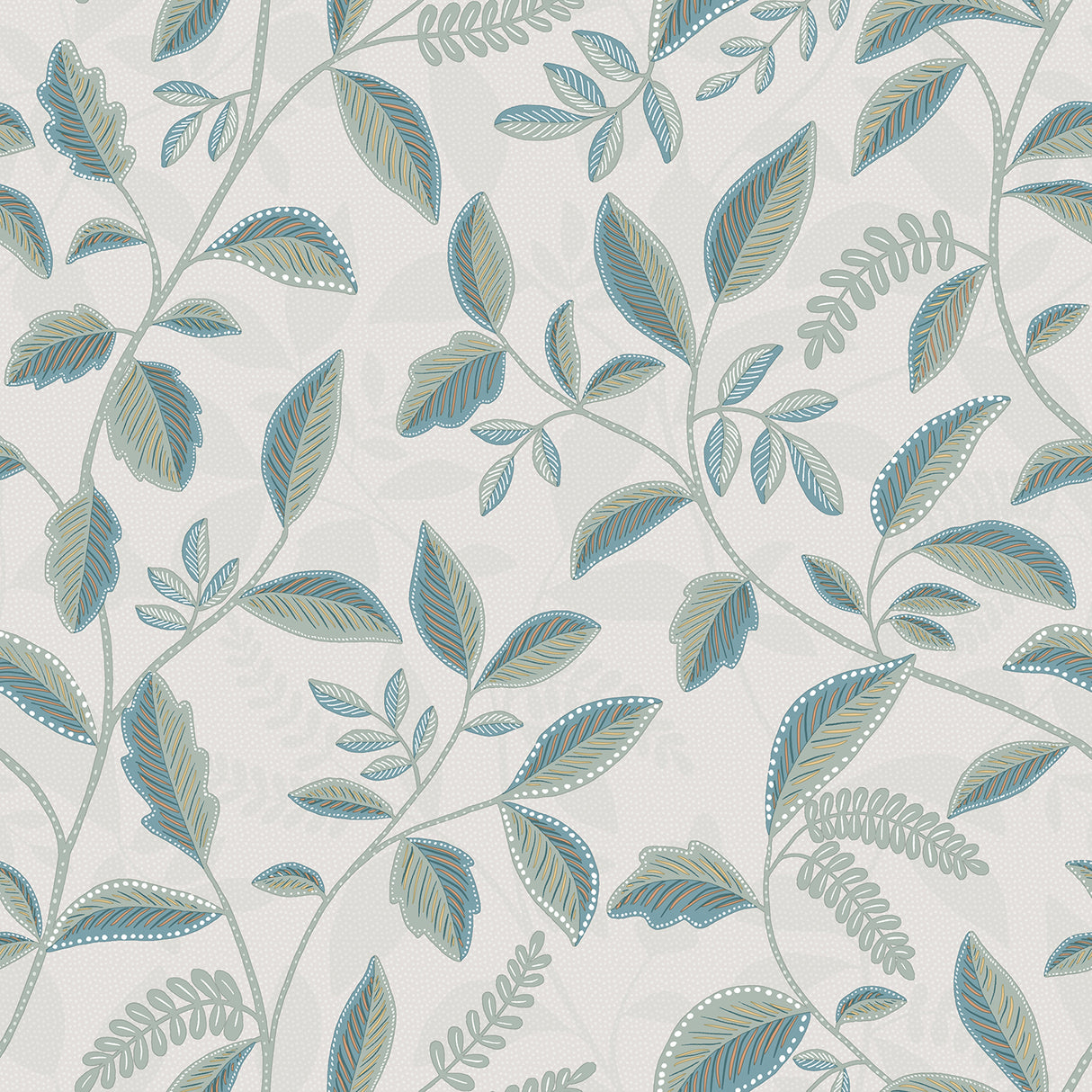 Tranquil Leafy Vine Green non-woven unpasted wallpaper roll with leafy vine pattern