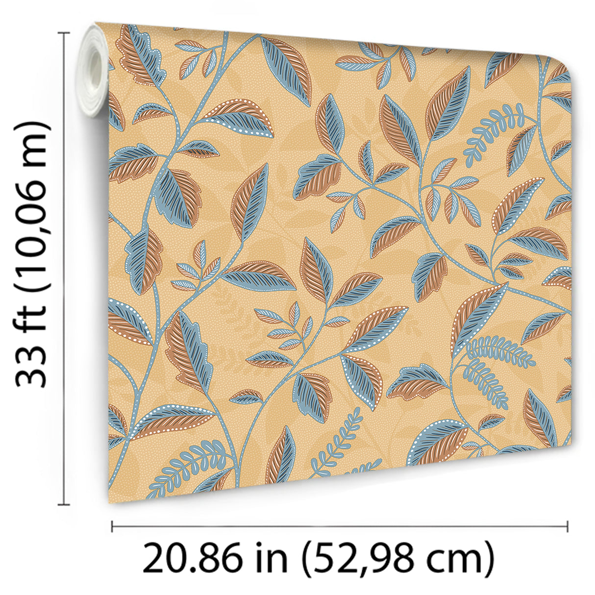 Tranquil Leafy Vine Ocher by Veer Decor Floral Wallpaper – Veer Decor VRNO07-066