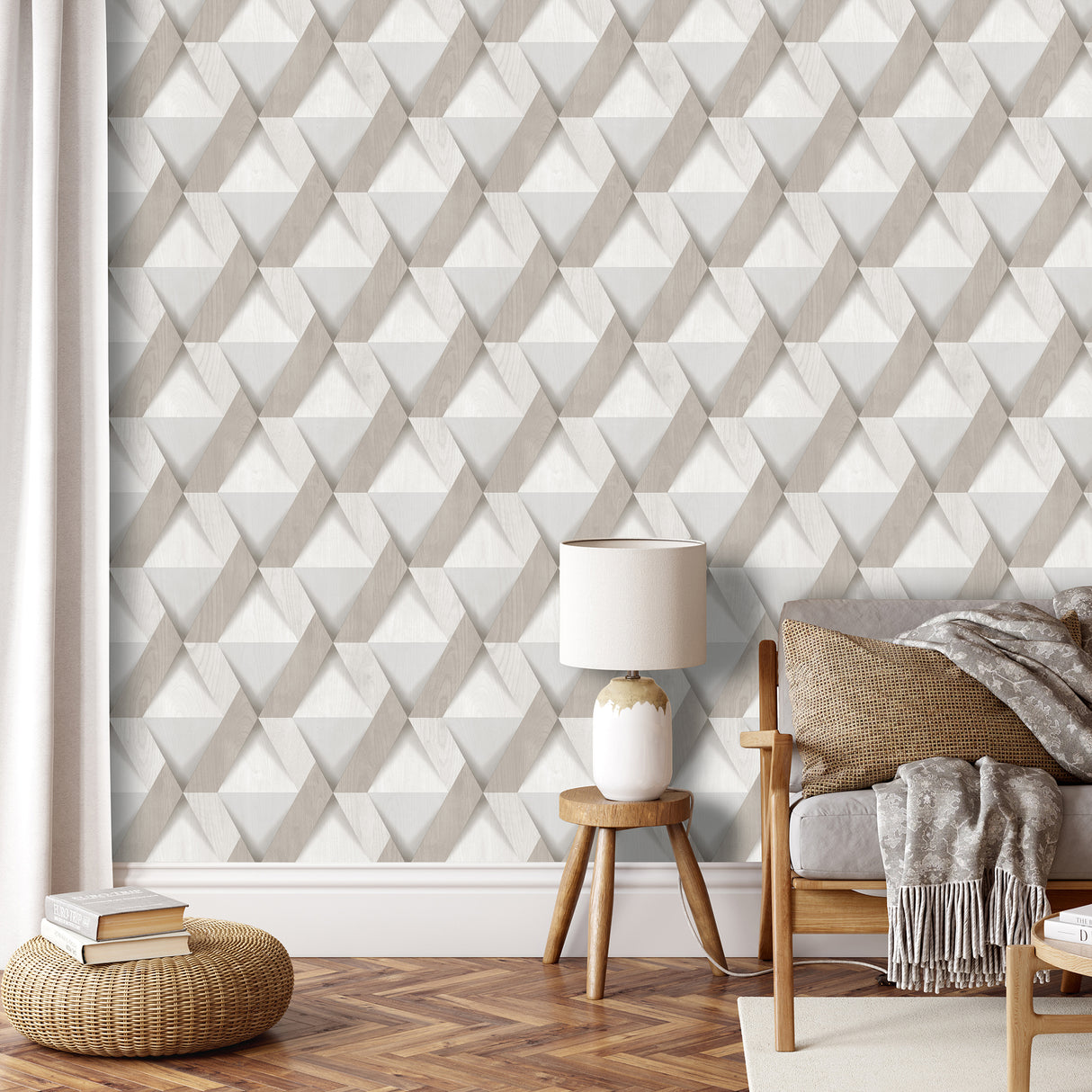 Modern Losange Wood Beige by Veer Decor Geometric Textured Wallpaper – Veer Decor VRNO07-196