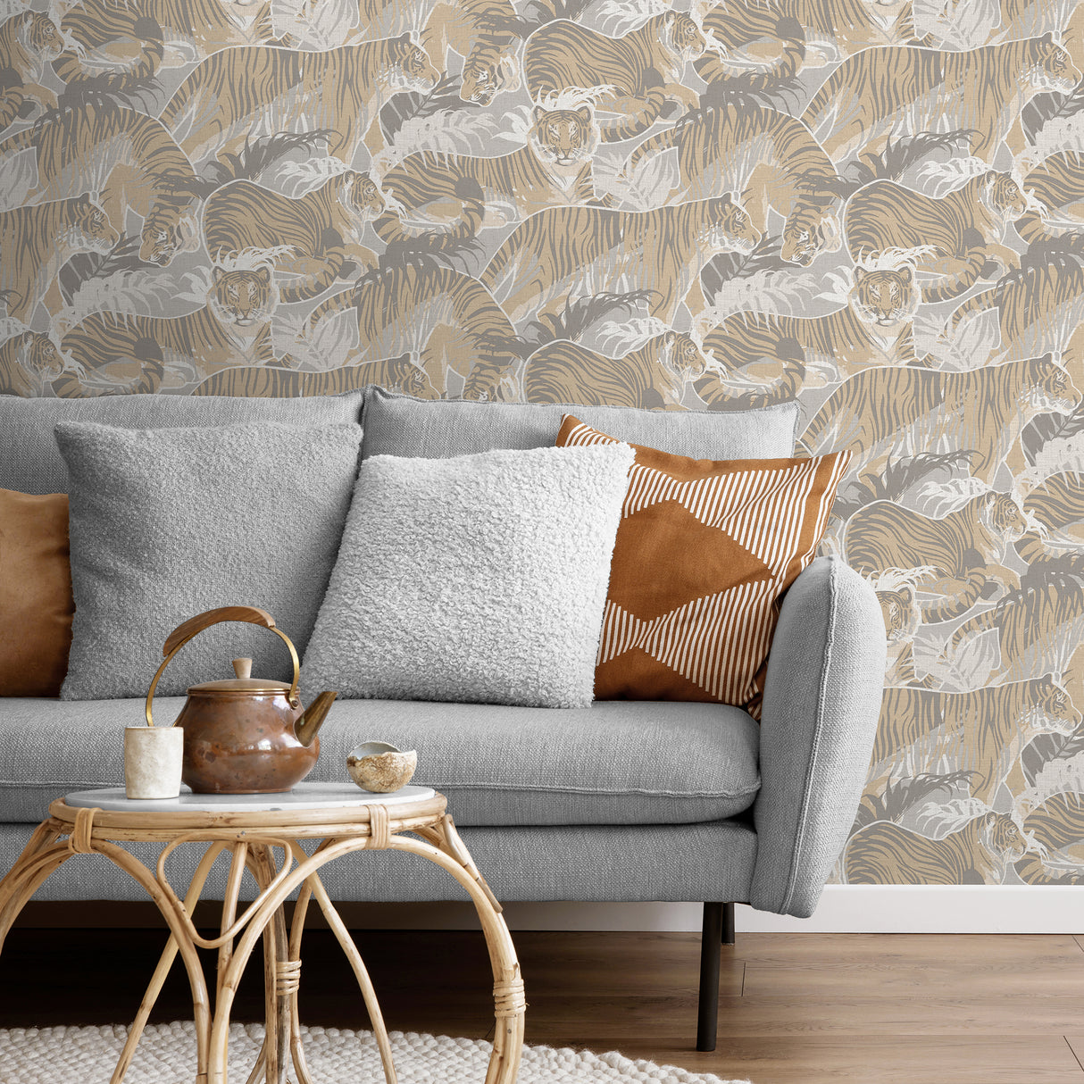 Tiger Squad Beige by Veer Decor Animal Print Wallpaper – VRNO07-596
