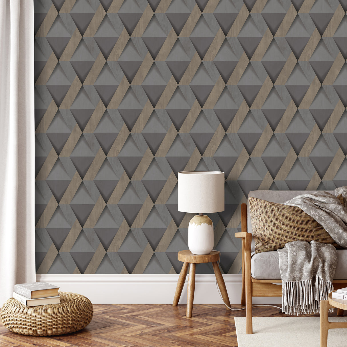 Modern Losange Wood Dark Gray by Veer Decor Geometric Textured Wallpaper – Veer Decor VRNO09-196
