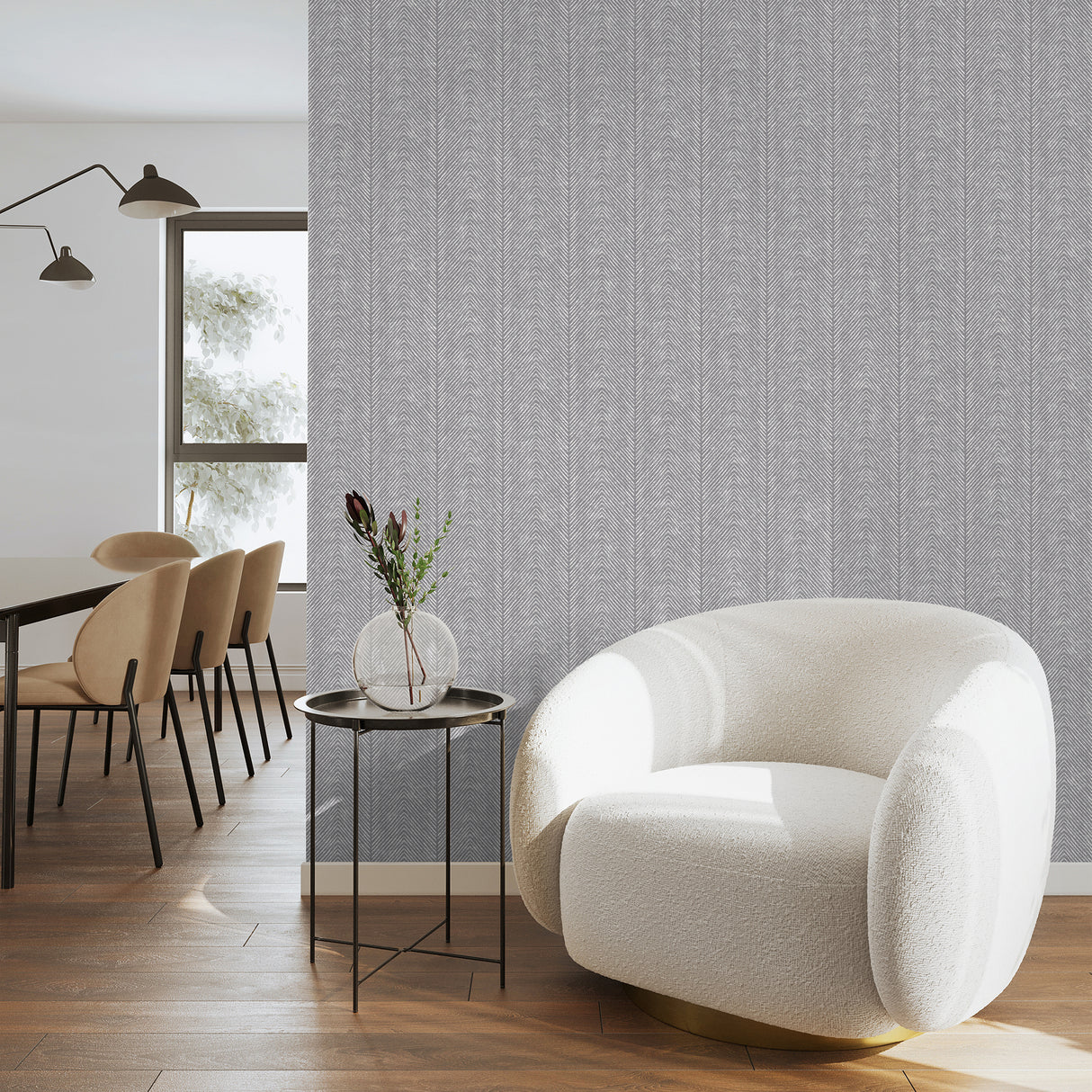 Natural Herringbone Dark Gray by Nomad Herringbone Textured Vinyl Wallpaper – Veer Decor VRNO09-296