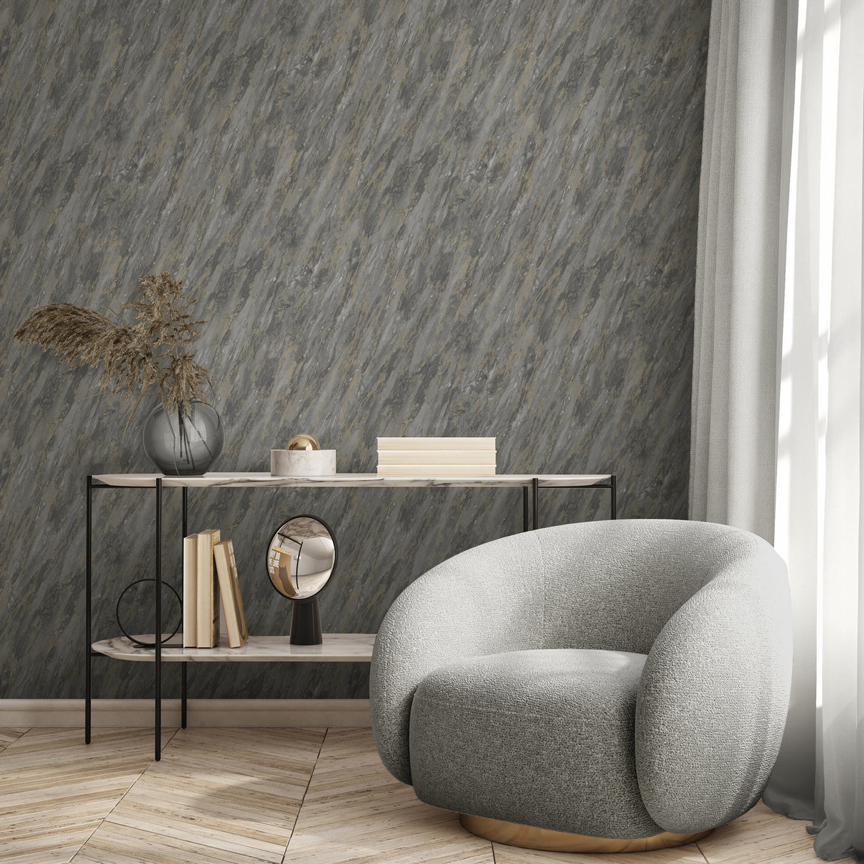 Glint Luxe Marble Dark Gray by Veer Decor Abstract Textured Wallpaper – Veer Decor VRVE19-366