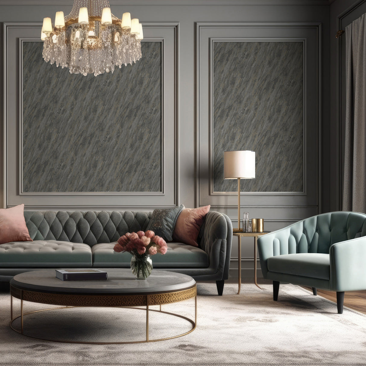 Glint Luxe Marble Dark Gray by Veer Decor Abstract Textured Wallpaper – Veer Decor VRVE19-366
