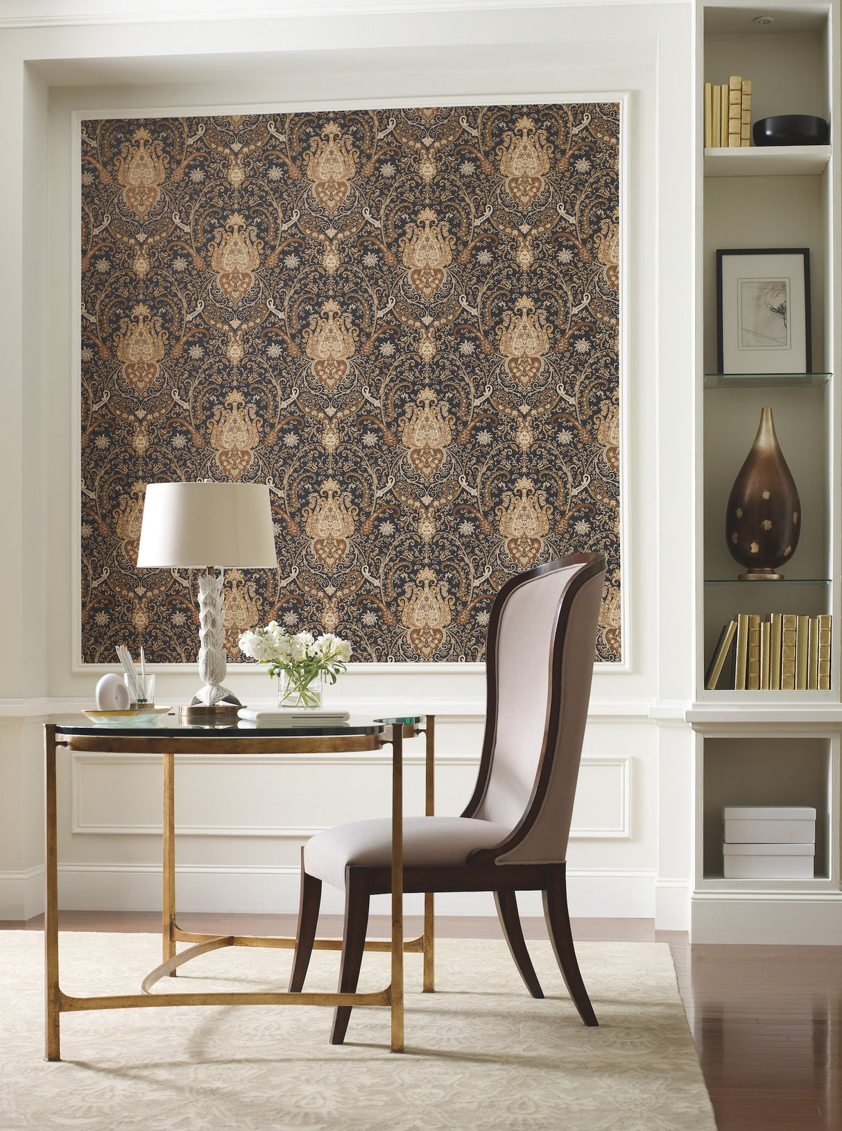 Byzance Brown Wallpaper with Metallic Medallion Floral Motif - York WA7718