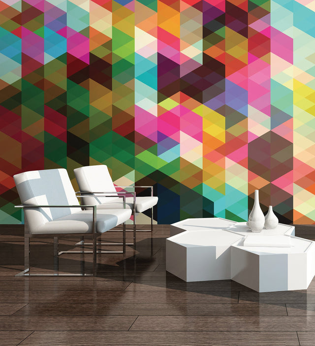Geometrix Multicolor Wall Mural with Modern Geometric Pattern - Brewster WALS0001