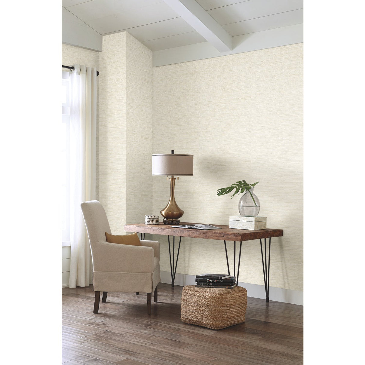 Grasscloth White Faux Grasscloth Prepasted Wallpaper - York WB5501