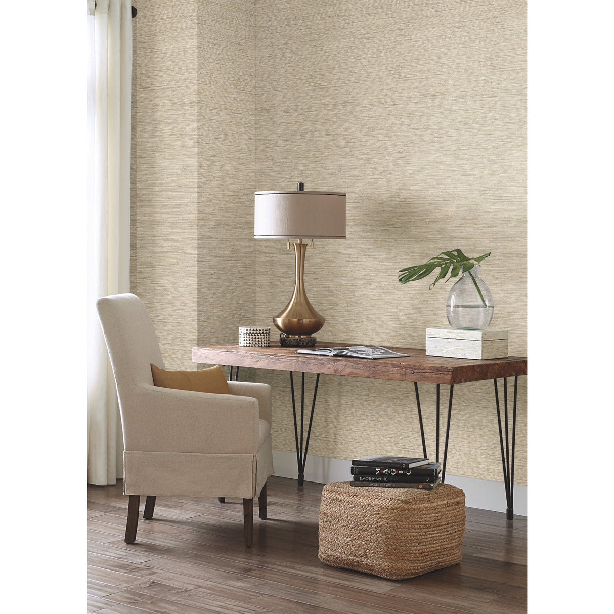 Grasscloth Brown Wallpaper with Faux Grasscloth Texture, Pearlescent Sure Strip - York WB5502