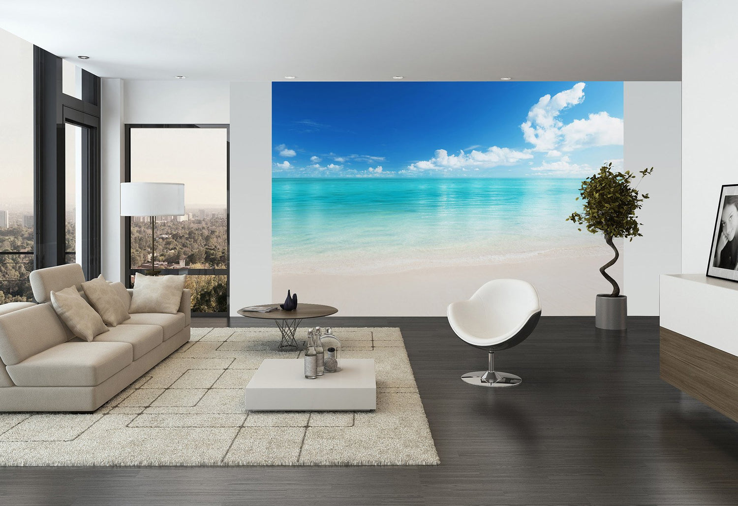 The Beach Coastal Blue Wall Mural with Beach Scene - Wizard & Genius WG156