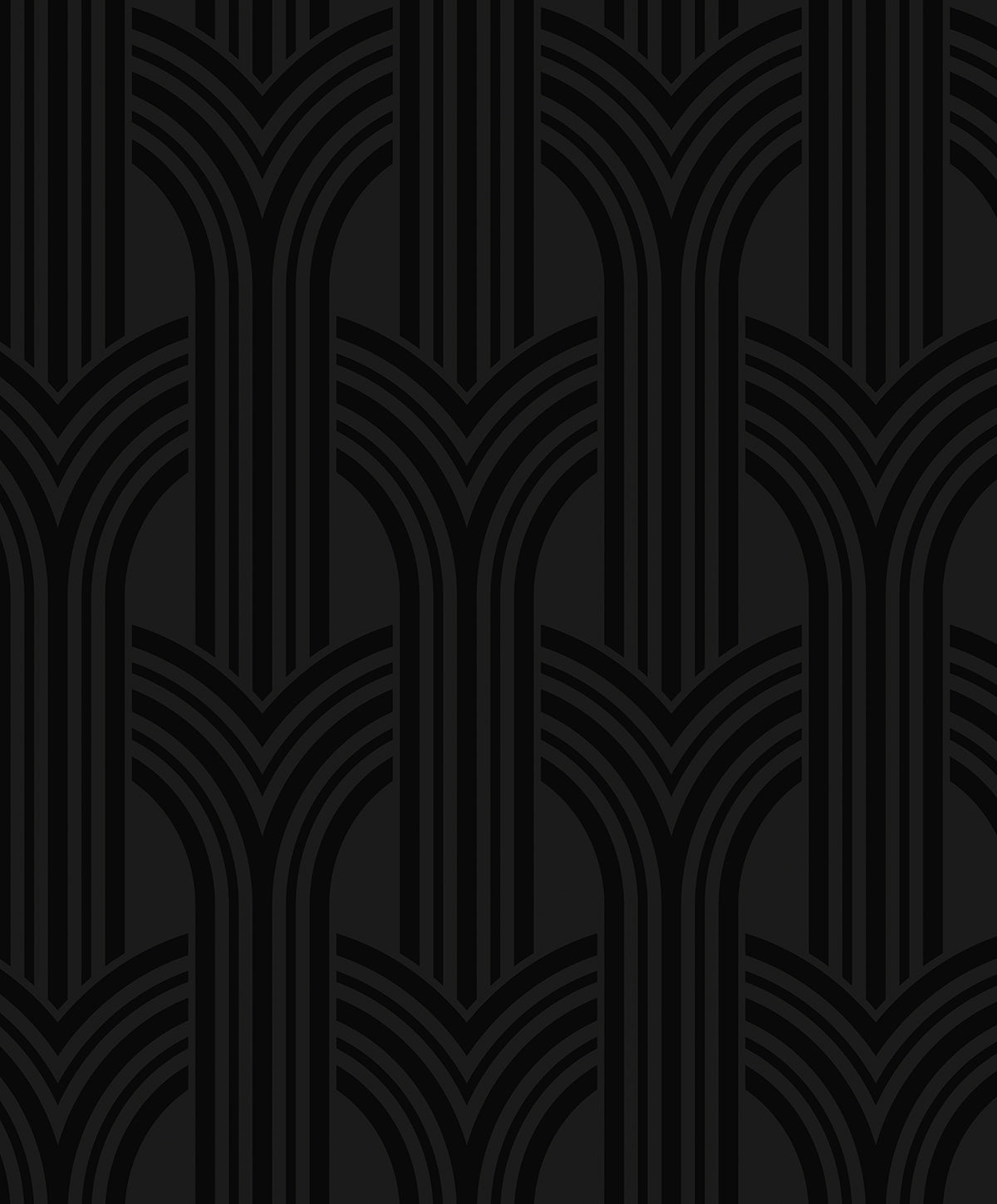 Hendrix Arches wallpaper in carbon and metallic black geometric arch pattern