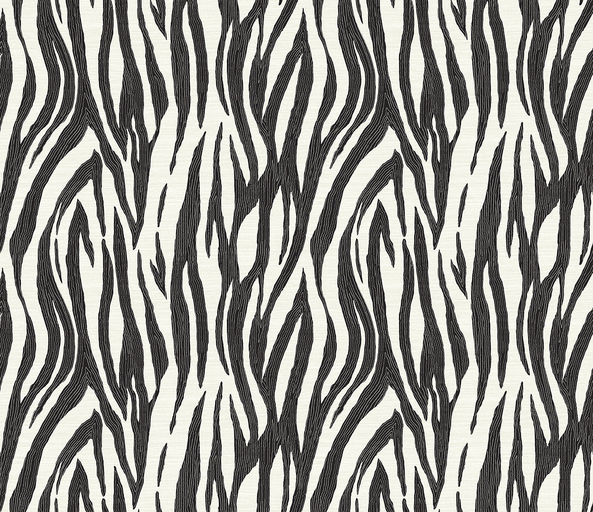 Black and off-white zebra-inspired animal print wallpaper pattern, Jazz Faux Skin in Onyx & Neutral by Seabrook Designs.