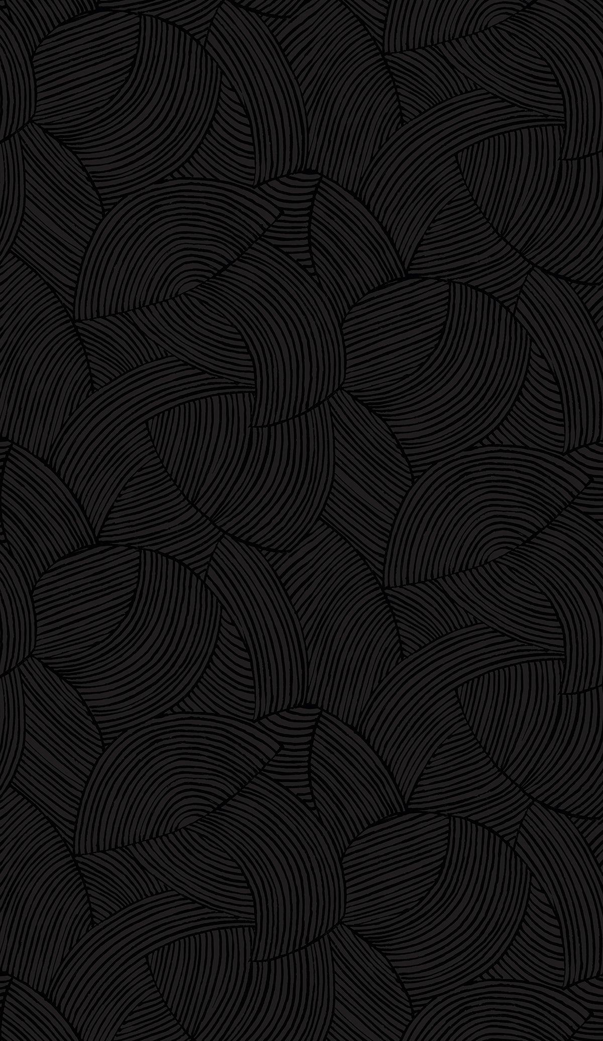 Symphony Geometric wallpaper in Metallic Black Ice with overlapping curved linework pattern