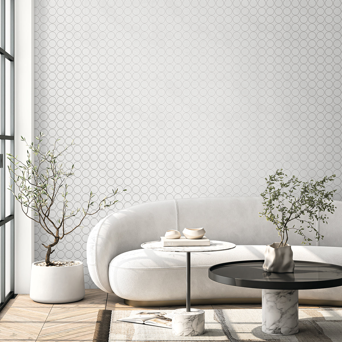 Round Geometric Linen and Metallic Silver by Piano Metallic Geometric Wallpaper – Seabrook Designs WH40505