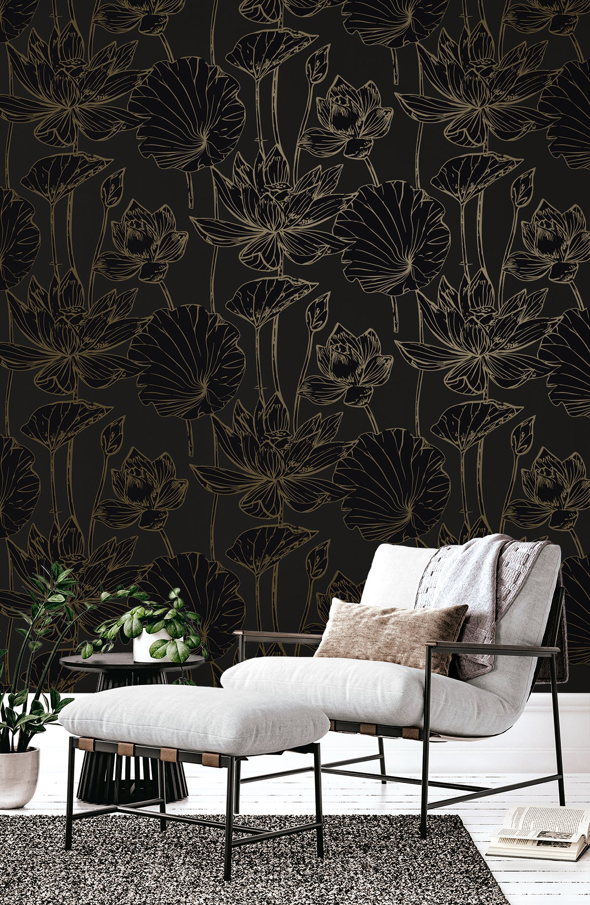 Viola Floral Espresso & Metallic Bronze by Piano Metallic Floral Wallpaper – Seabrook Designs WH40700