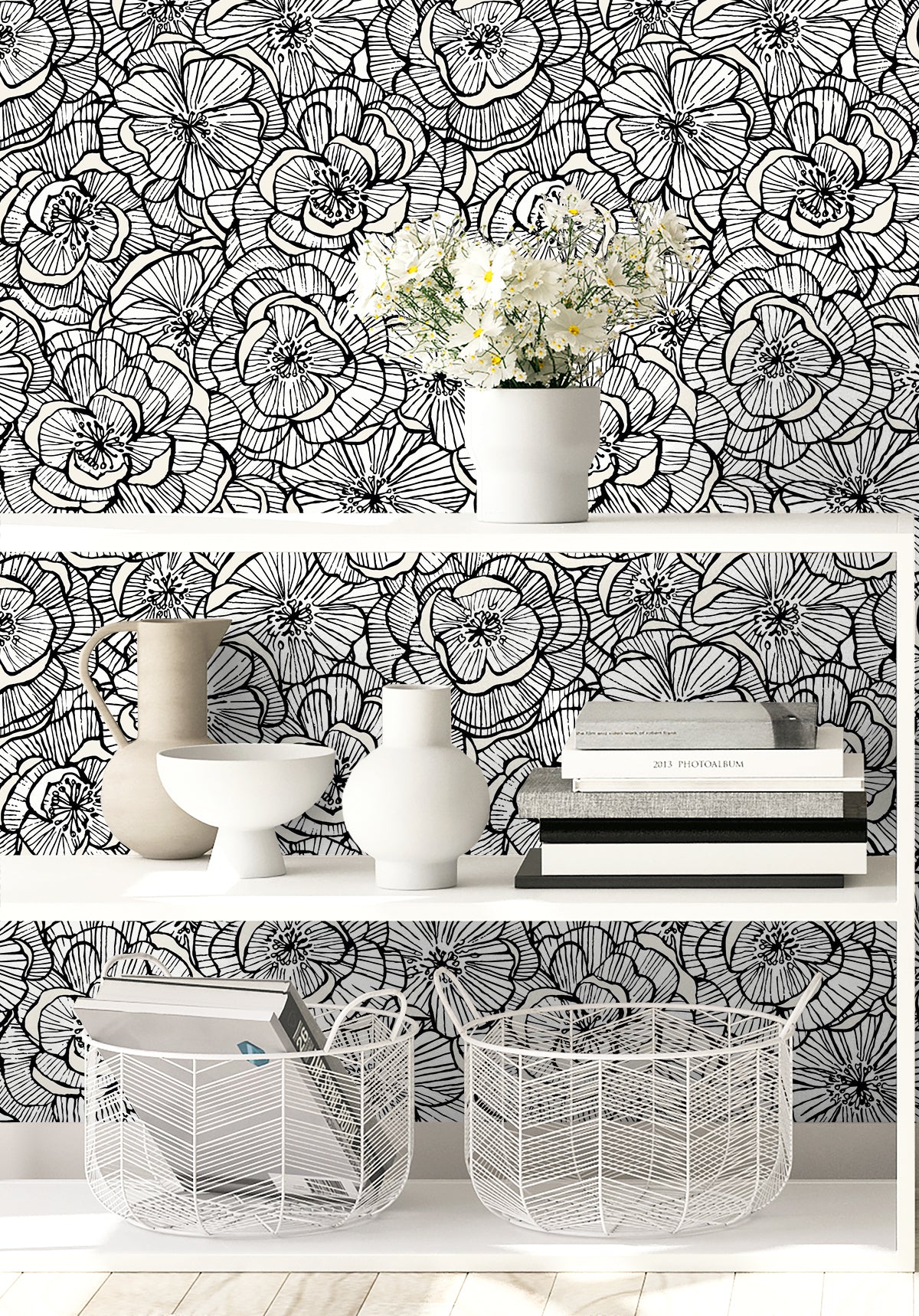 Alejandra Floral Metallic Ivory & Nightfall by Seabrook Designs Floral Wallpaper – Seabrook Designs WH40810