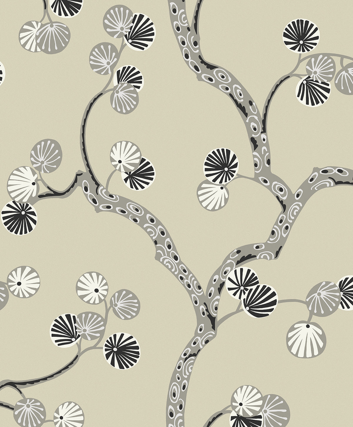 Allegra Branches wallpaper in Metallic Champagne & Stone with stylized botanical branches