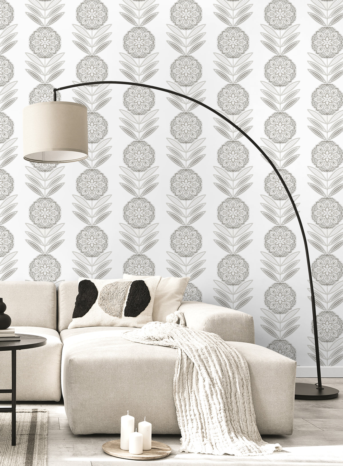 Belle Floral Stripe Smoke by Piano Floral Stripe Wallpaper – Seabrook Designs WH41108