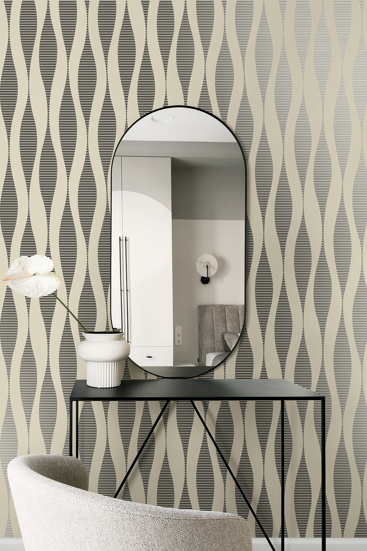 Harmony Ikat Waves Latte & Metallic Black by Piano Abstract Metallic Wallpaper – Seabrook Designs WH41220