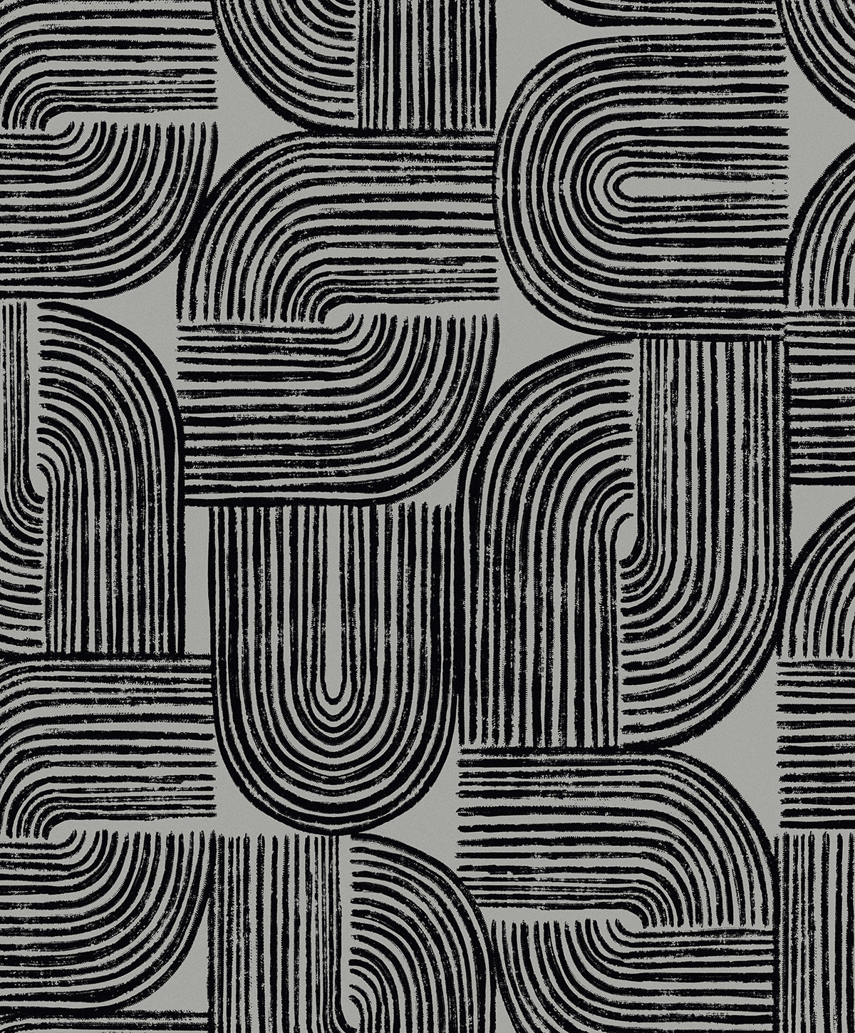 Piper Geometric wallpaper in metallic silver and black geometric pattern