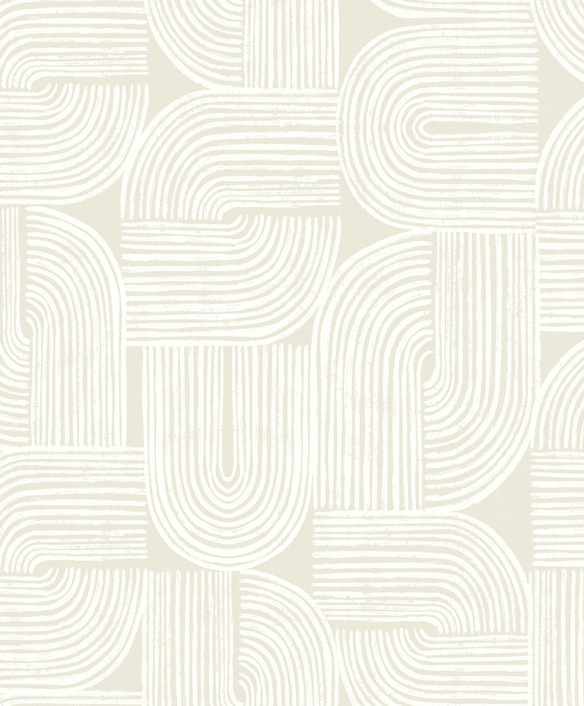 Piper Geometric wallpaper pattern in metallic champagne and off-white with interlocking rounded geometric linework.