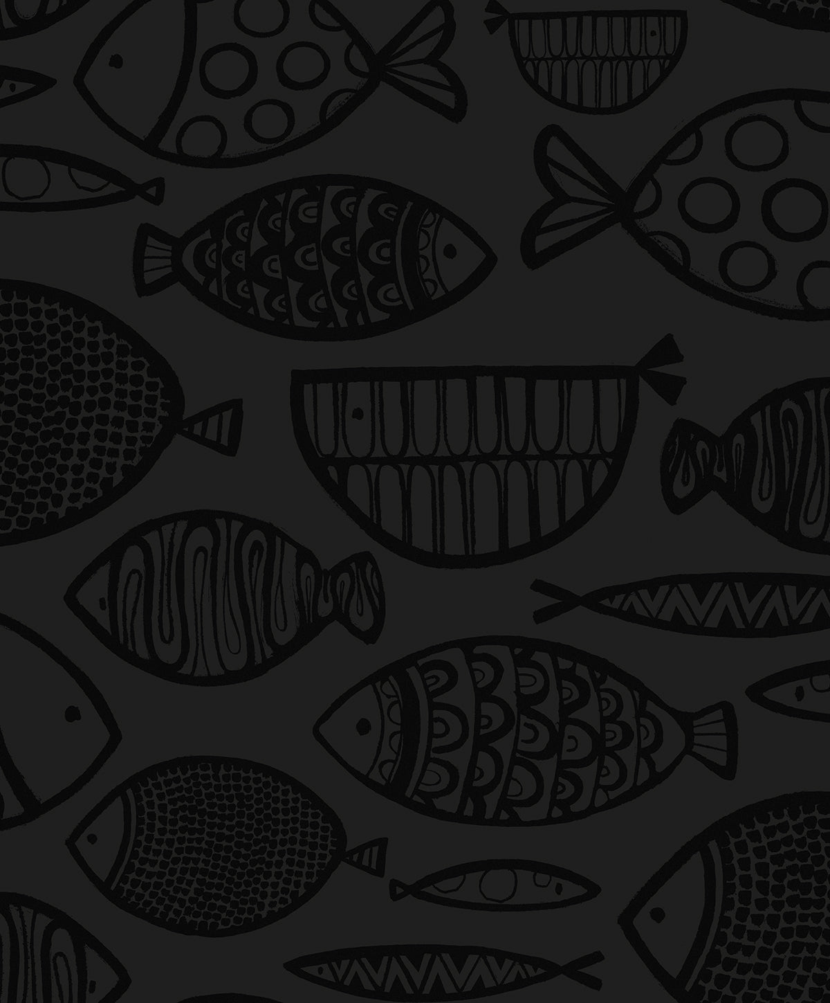 Cadence Fish wallpaper in Metallic Volcanic Black with stylized fish motif