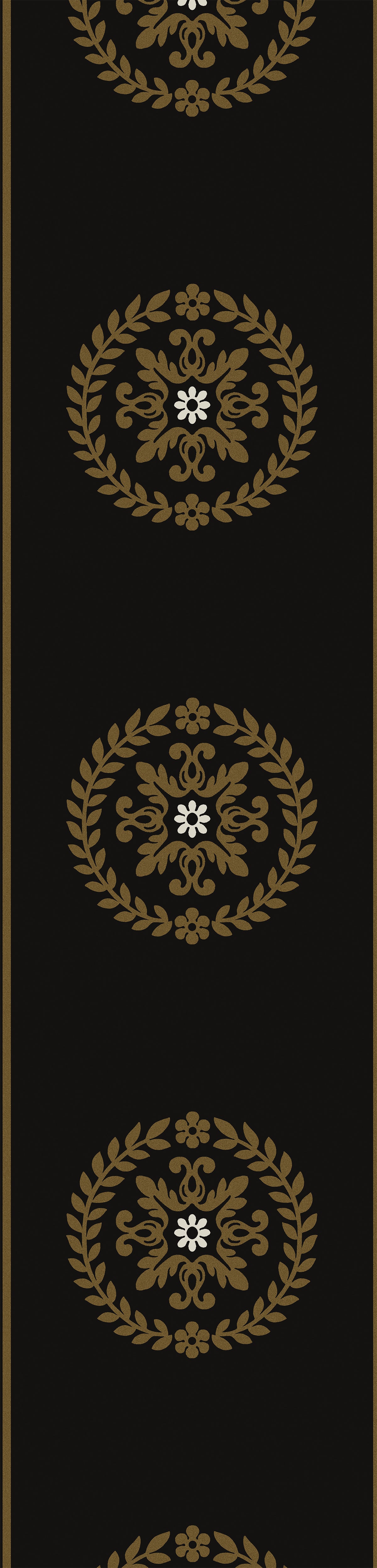 Black border wallpaper with metallic gold medallion motifs