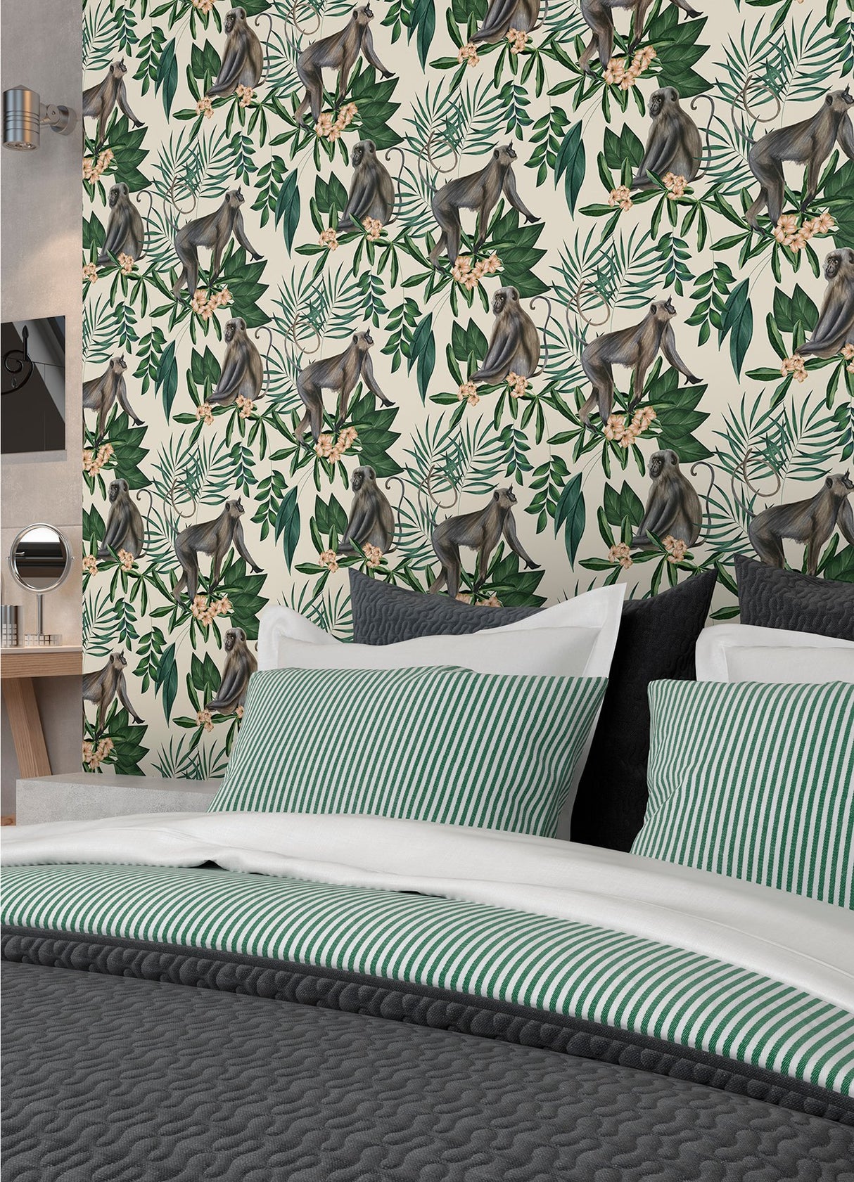 Morris Cream Tropical Jungle Wallpaper with Monkey and Leaf Motif - ohpopsi WLD53108W