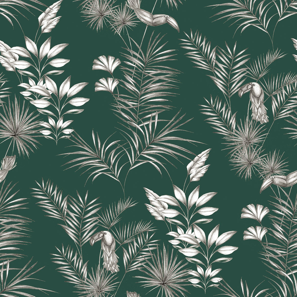 Shelly Green Toucan Toile Wallpaper with Botanical Toile Pattern - ohpopsi WLD53111W