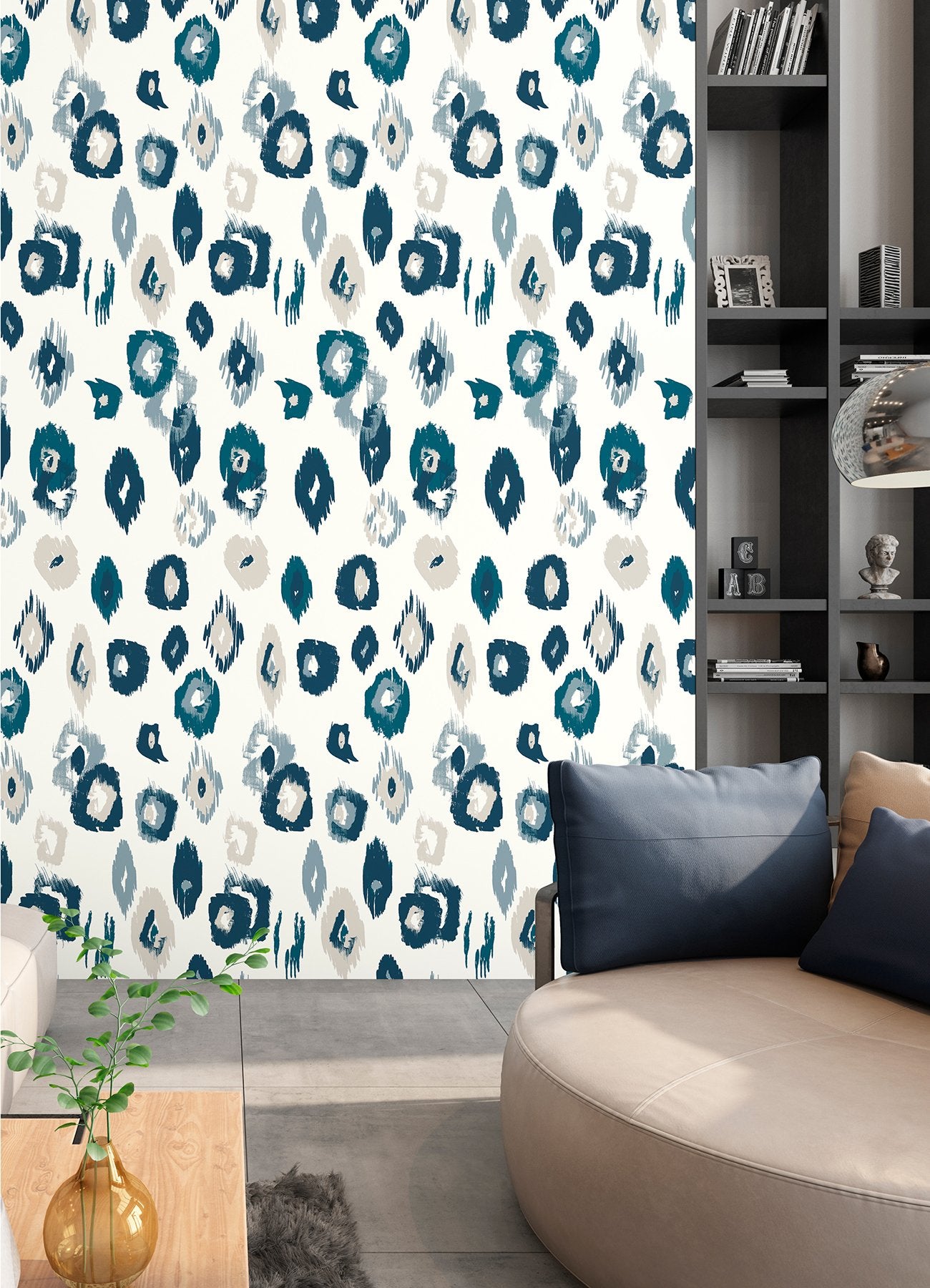 Amara White Animal Ikat Wallpaper with Modern Ikat Leopard Motif - ohpopsi WLD53118W