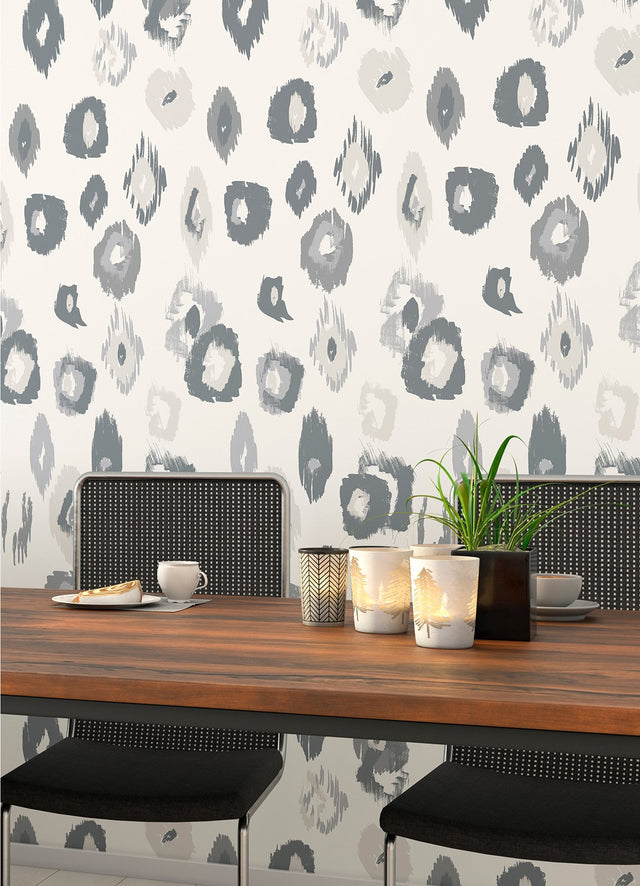 Amara Light Grey Animal Ikat Wallpaper with Modern Animal Print Ikat Pattern - ohpopsi WLD53119W