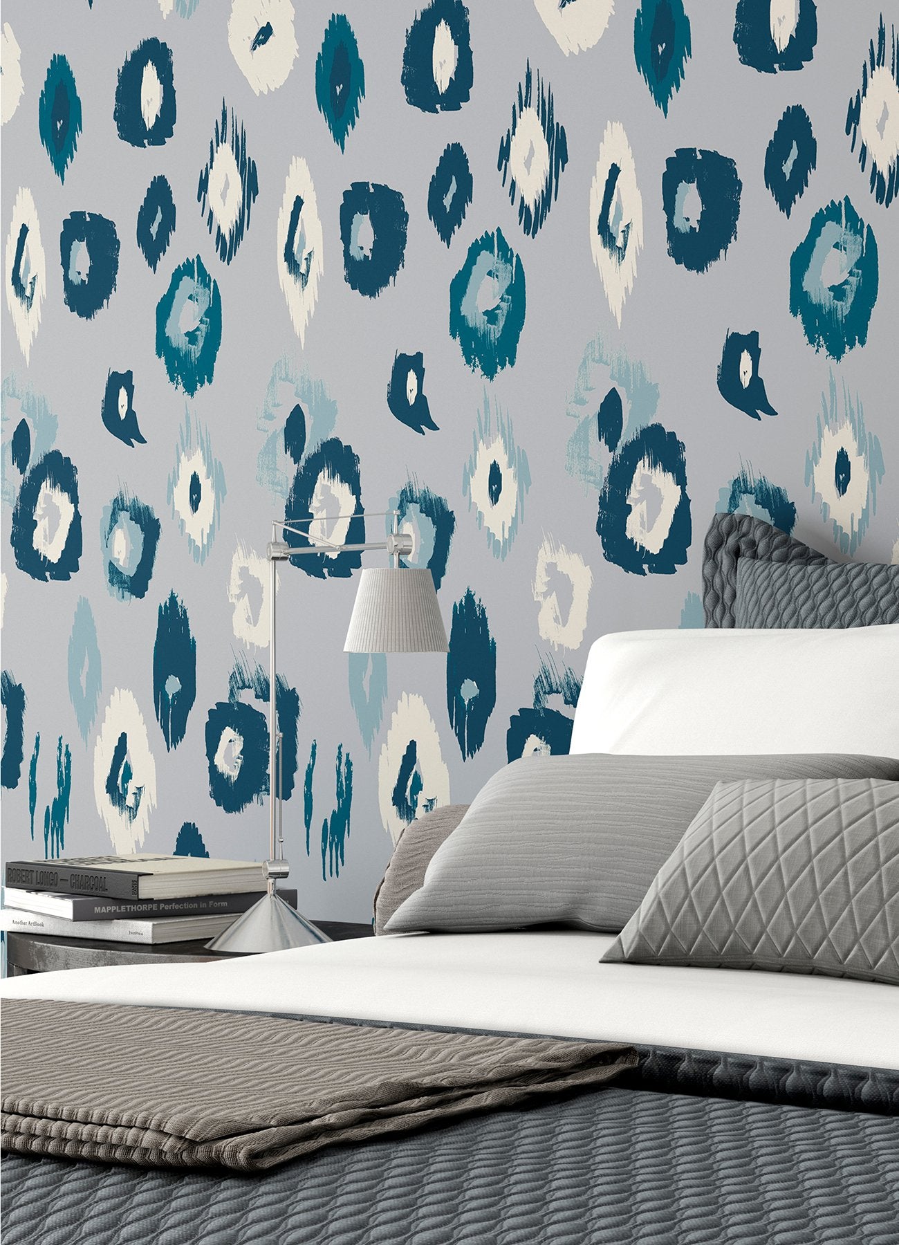 Amara Blue Animal Ikat Wallpaper with Modern Ikat Leopard Motif - WLD53120W
